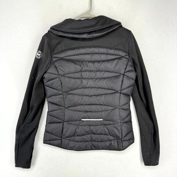 Michael Kors Womens Black Puffer Sleeve Jacket Size S Moto Track Full Zip‎ - Picture 3 of 10
